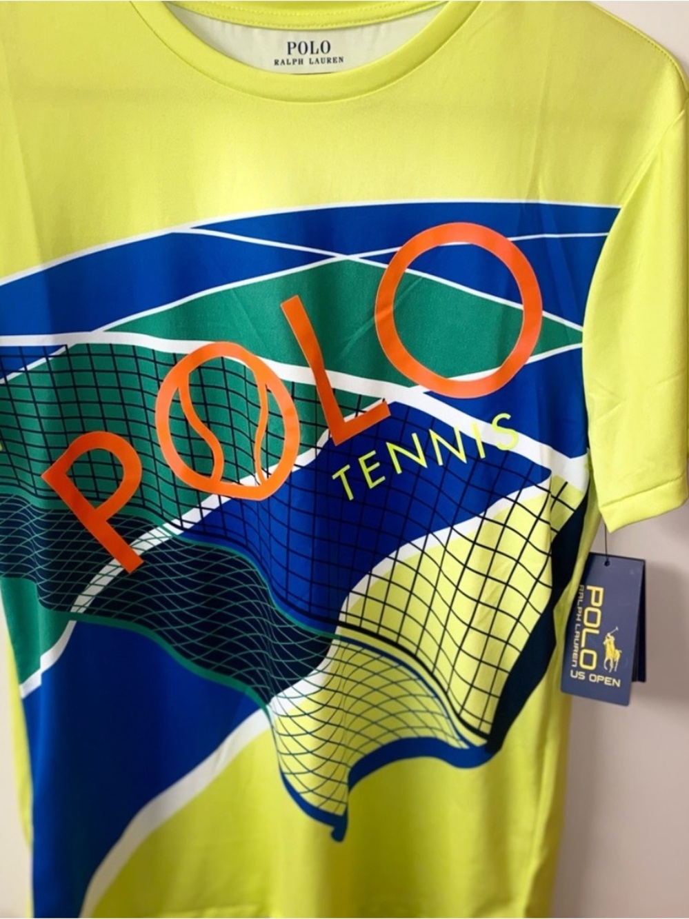 Polo by Ralph Lauren Neon Yellow Tennis Graphic Tee with Blue & Green Accents